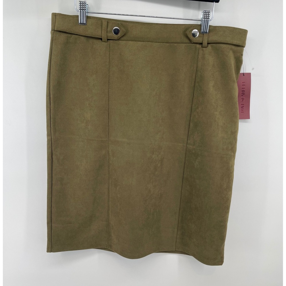 Love Scarlet Soft Olive Faux Suede Pencil Skirt XL Green Stretch Knee Length NWT